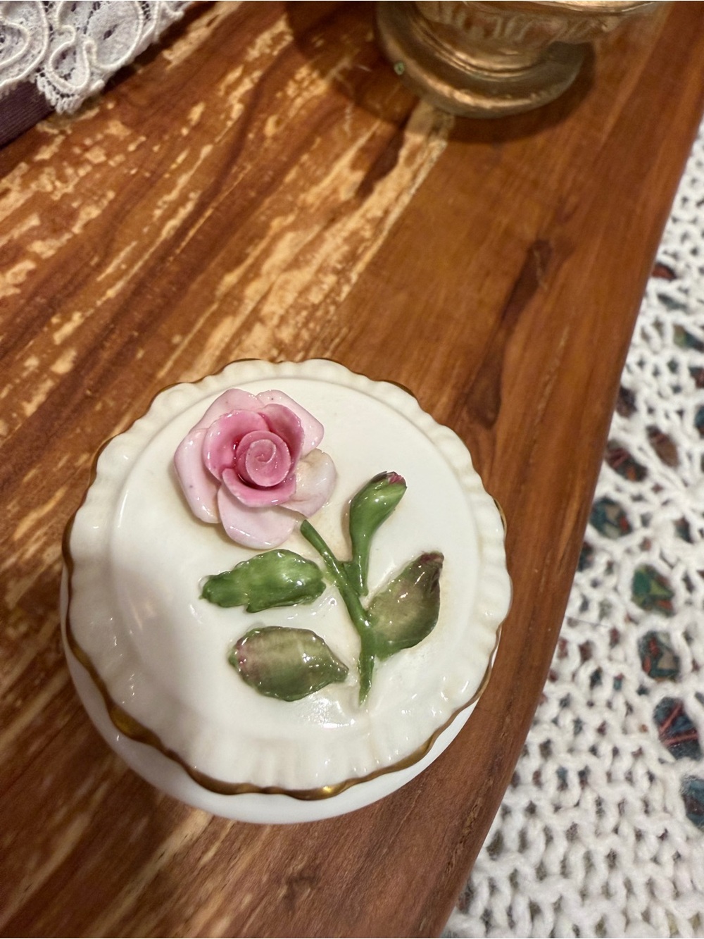 Coalport Porcelain Trinket Box with Pink Rose Lid